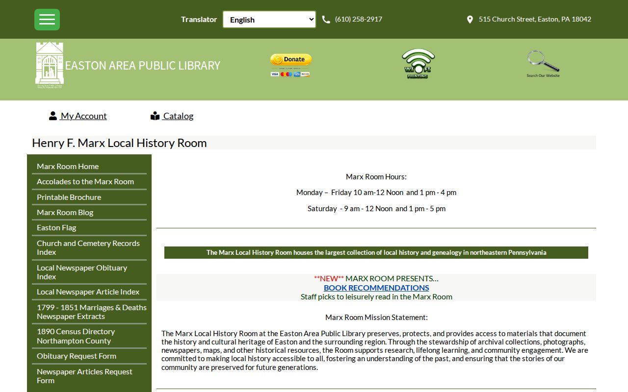 Easton city directory research at the Marx Local History Room