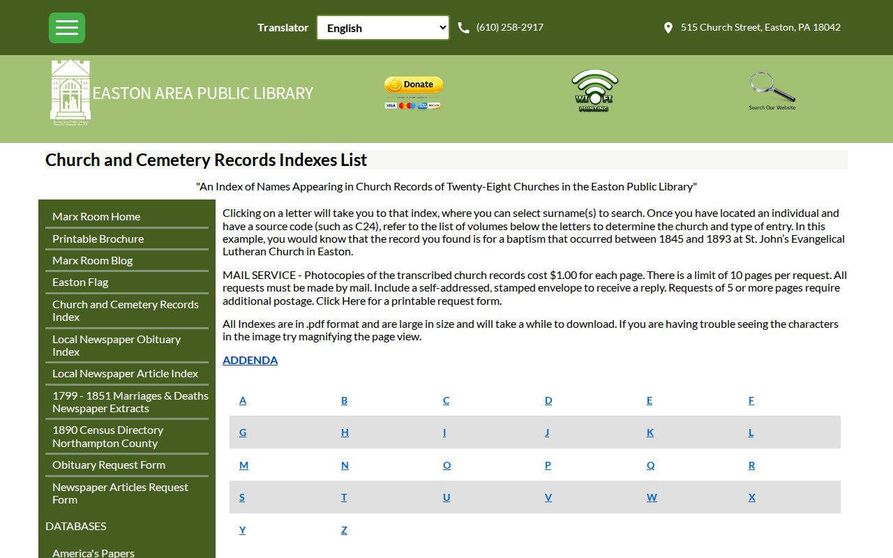 Easton city directory research with Marx Room church and cemetery records
