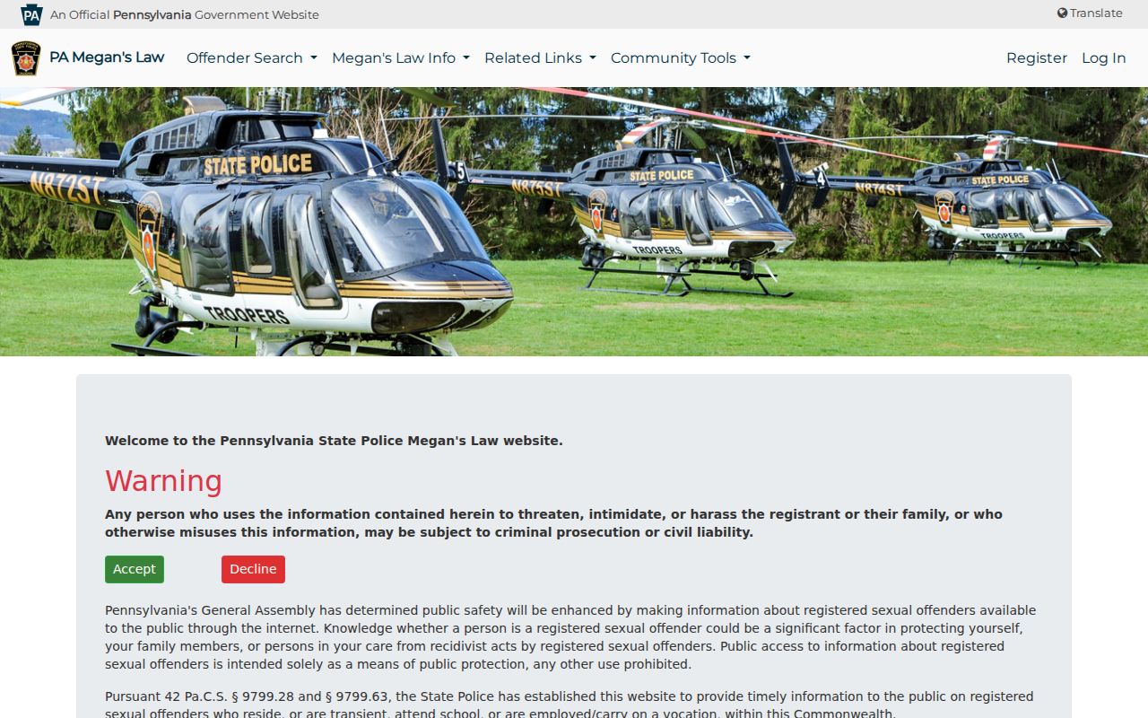 Easton residents directory Pennsylvania public safety registry legal notice