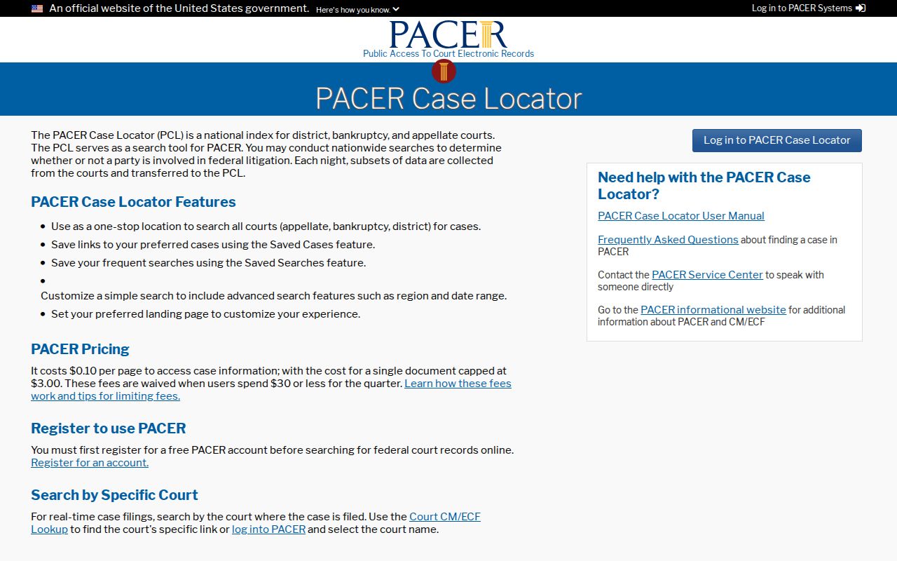 Easton resident lookup using PACER federal case locator